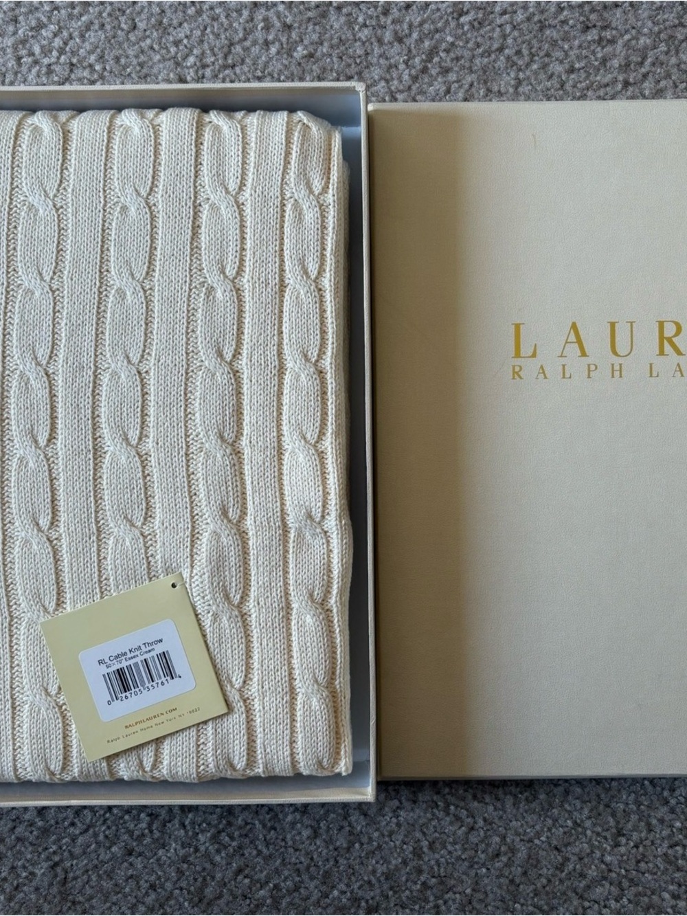 Ralph Lauren Cable Knit Throw Blanket 50x70 Essex Cream NEW in original box